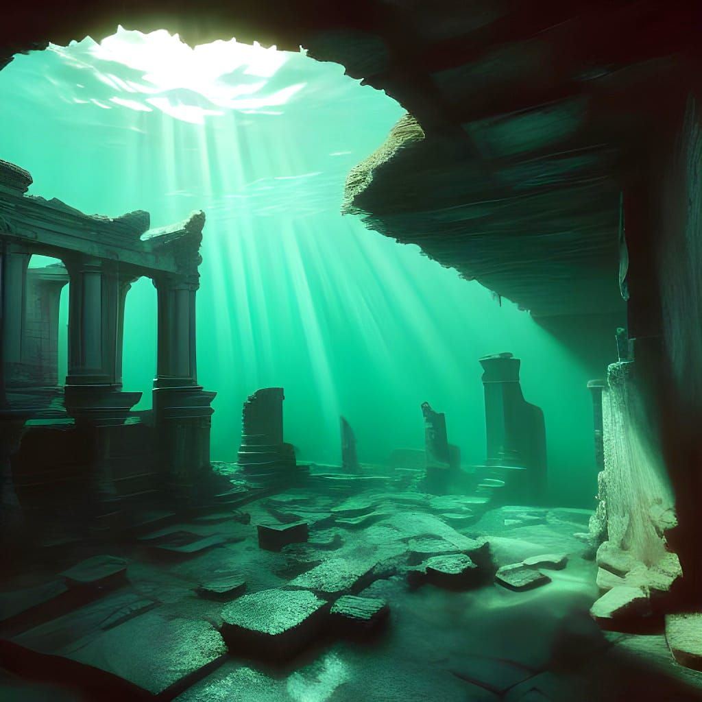 Sunken Ruins Illuminated: Underwater Dark Fantasy