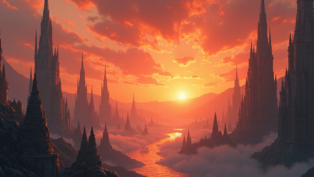 Dreamlike Dawn Illuminates a Futuristic Metropolis