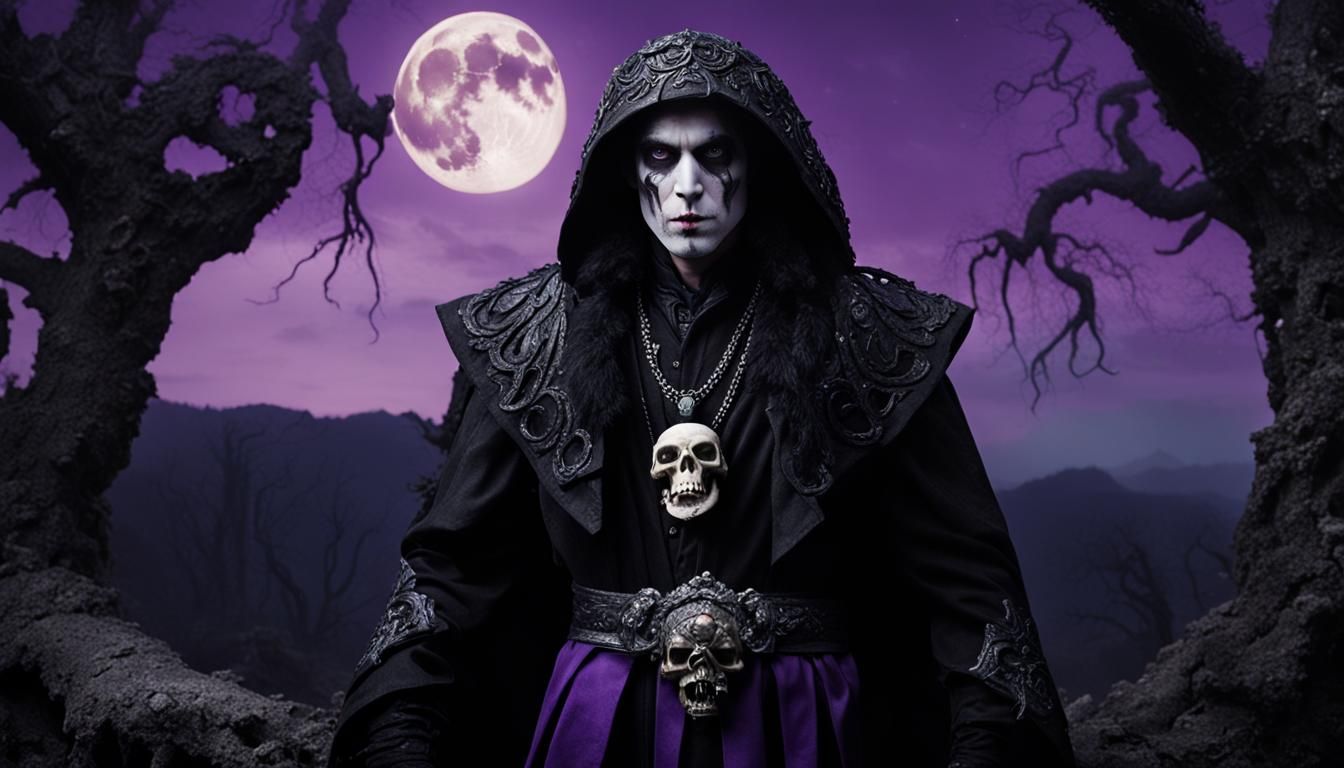 (hyperrealism, Grimdark, Lovecraftian) young rugged male necromancer with very pale skin and tousled dark hair. He is dr...