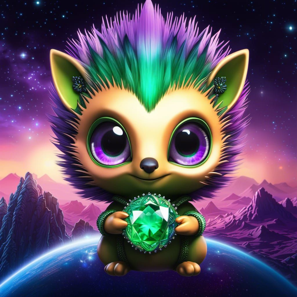 Chibi Porcupine Alien Flying Spaceship