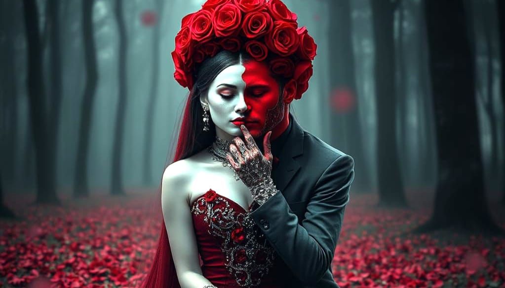 Elegant Gothic Ghostly Encounter in a Haunting Forest