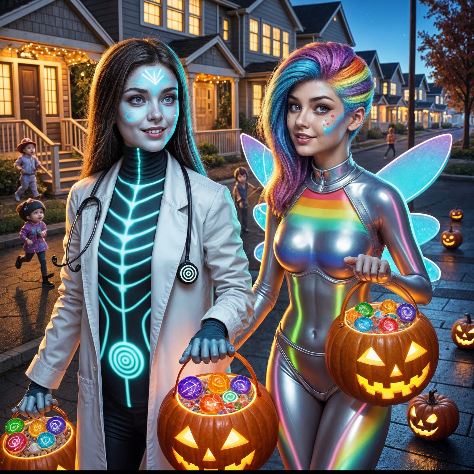 Halloween Fun: Adults Trick-or-Treating in Costume