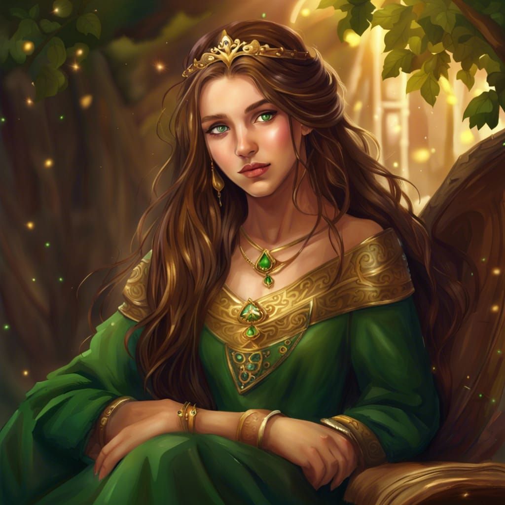 Medieval Fantasy Princess Portrait with Gold Jewelry