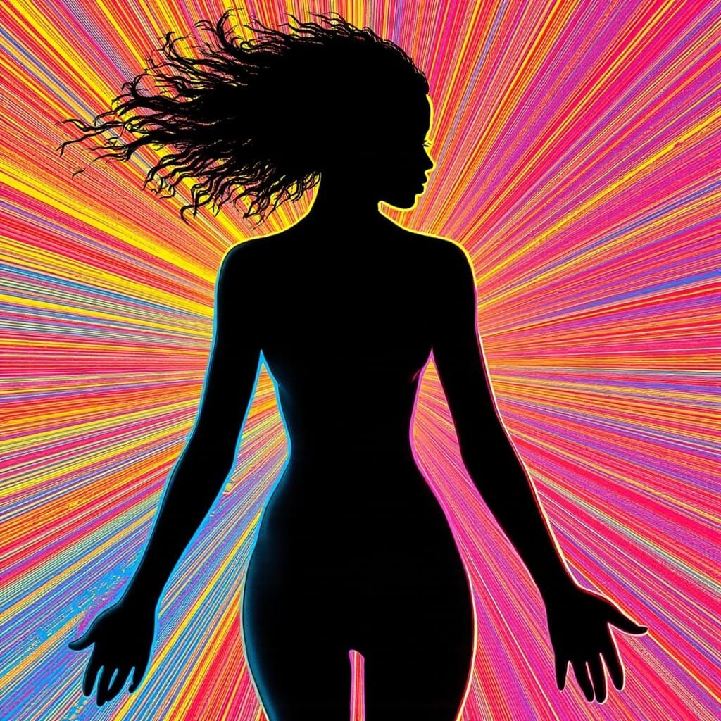 <lora:Striata:0.5> <lora:Somniorum:0.5>This artwork presents the silhouetted outline of a female body, reminiscent of Ja...