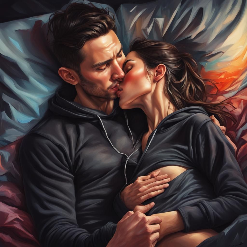 Hyperrealistic Brunette in Bed: Splash Art Concept