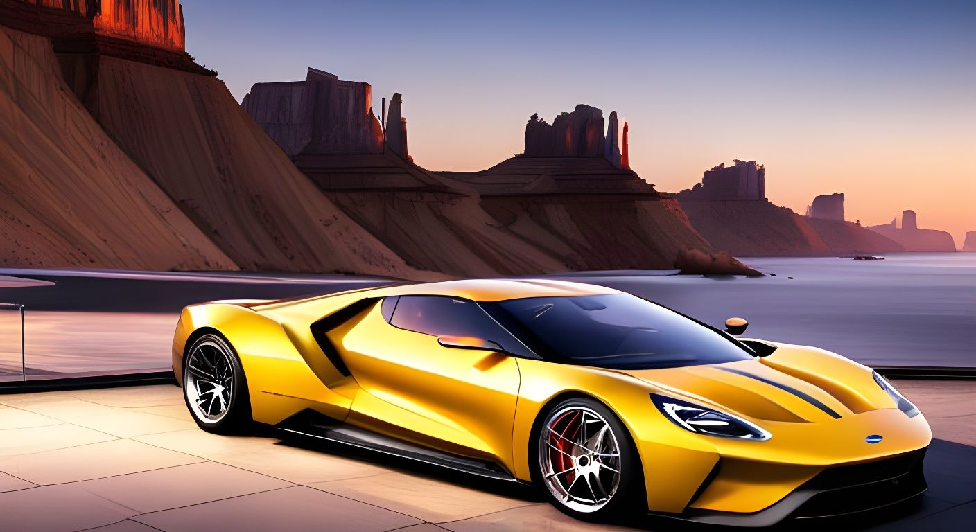 Yellow Ford GT90 Concept Car in 3D