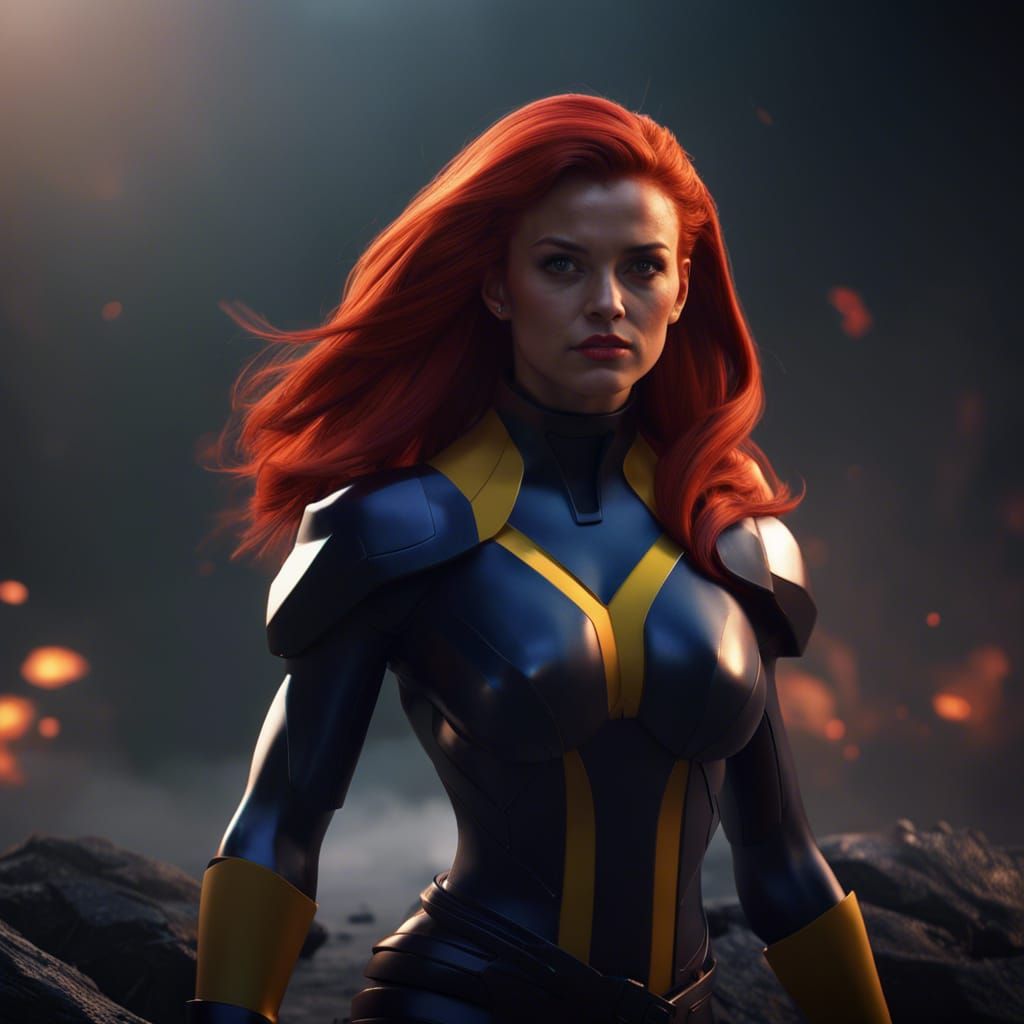 Jean Grey Ground Level Shot as 3D Digital Art