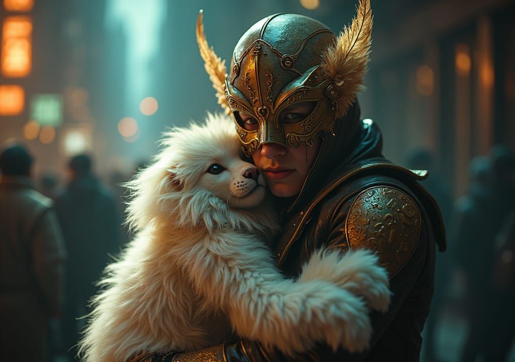 Surreal Space Masquerade with Feathers and Masks