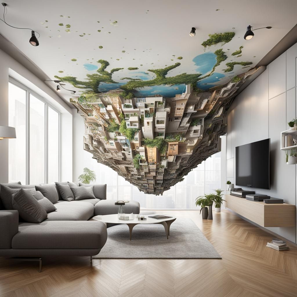 Upside Down Living Room: Hyperdetailed Interior