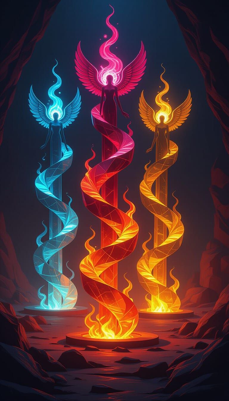 Divine Flames and Crystal Lanterns in Surreal Digital Art