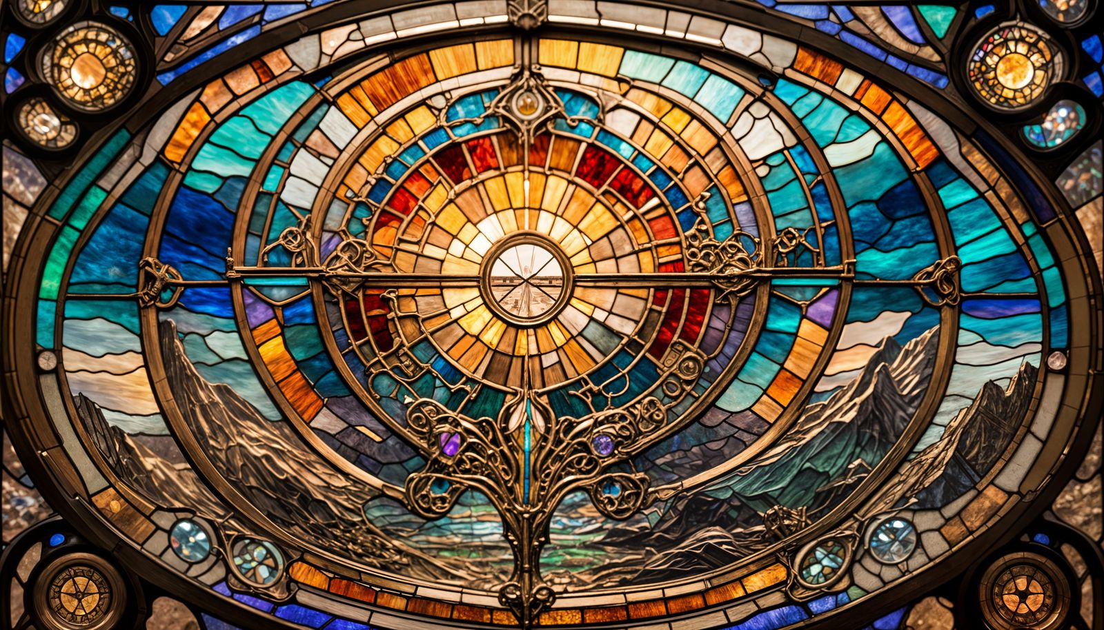 UFOs over Mars in Stained-Glass Style