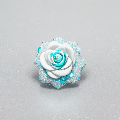 Glittering White Rose in Turquoise and White