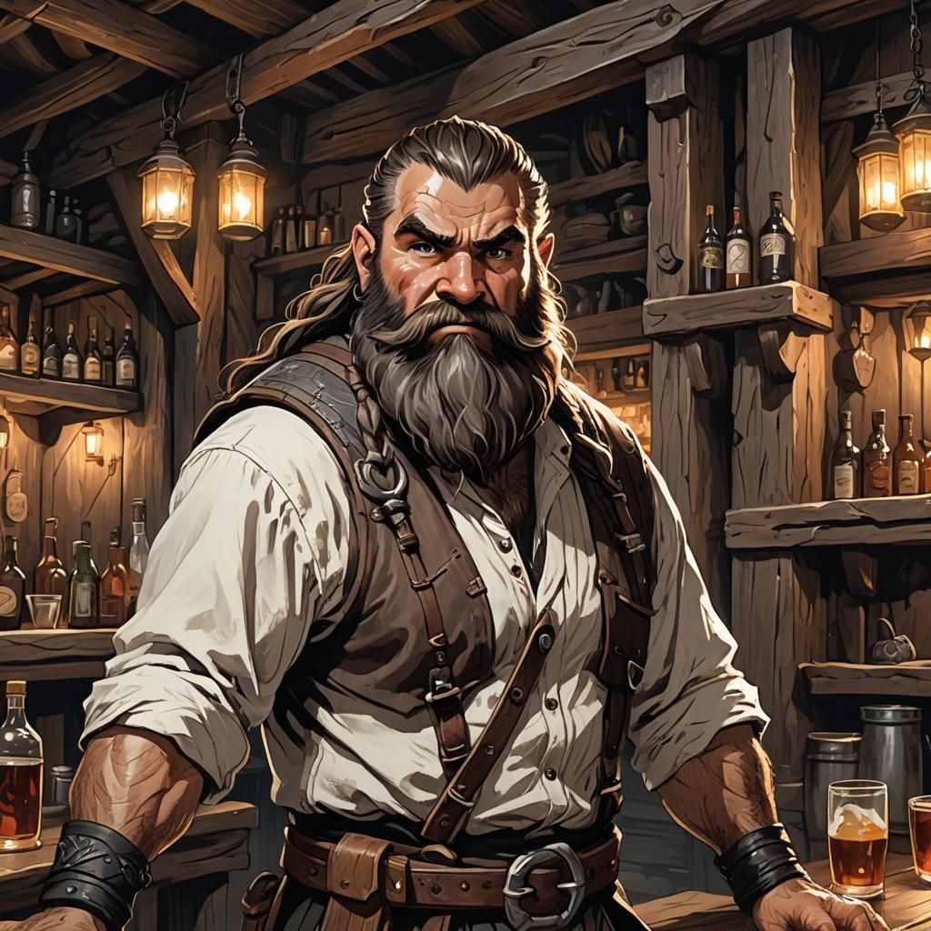 Mountain Dwarf Brawler in Dimly Lit Tavern