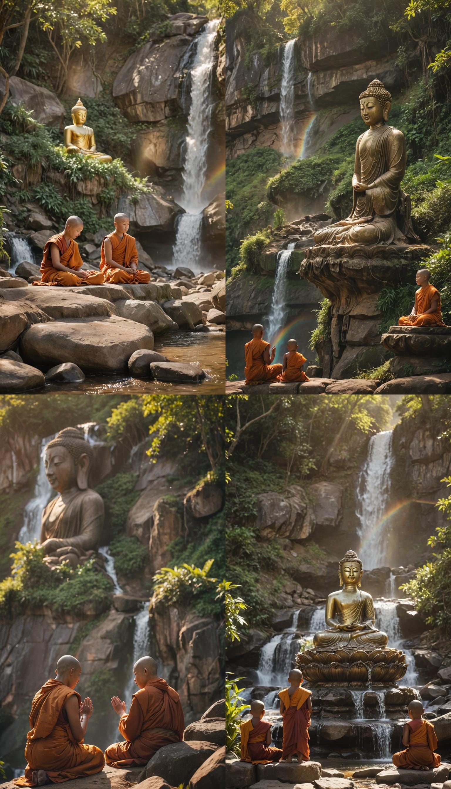 Burmese Buddha Statue with Kneeling Monks