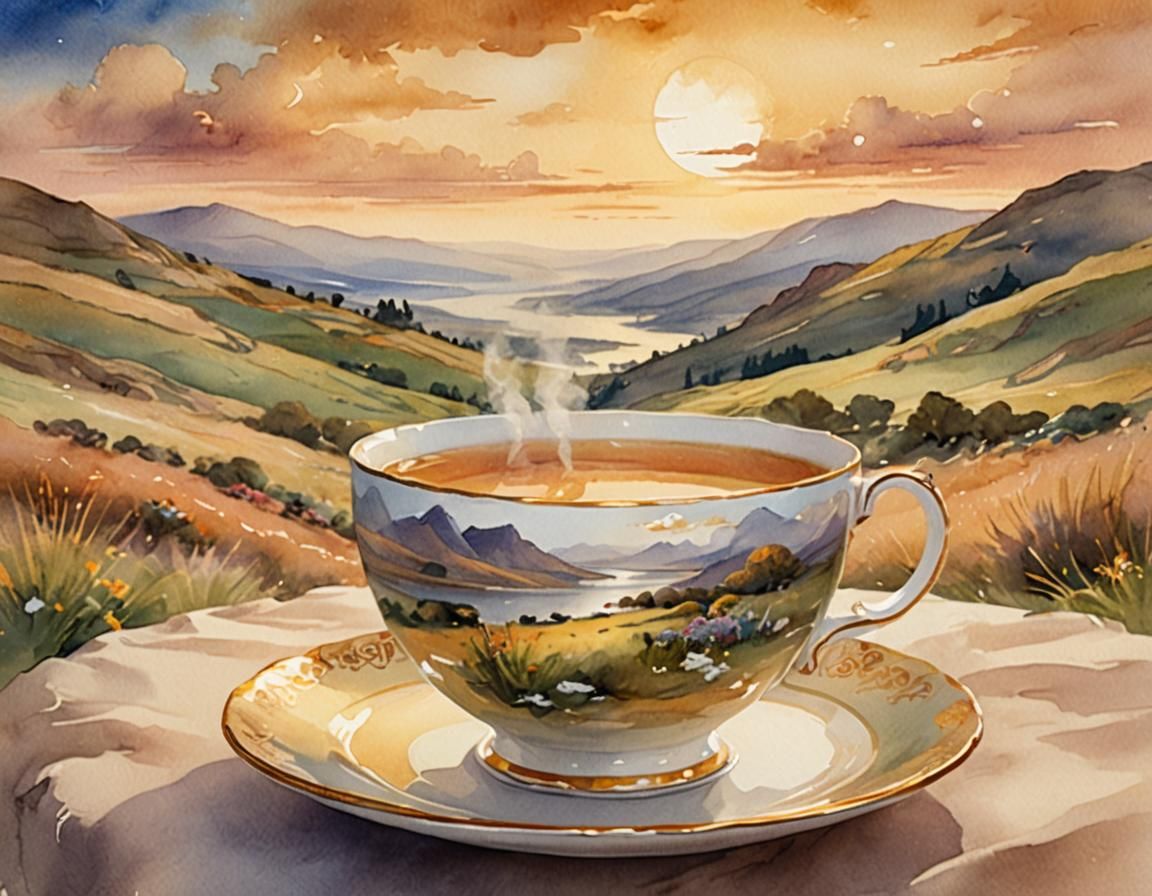 Dreamscapes in a Teacup: Ethereal Watercolor Landscape