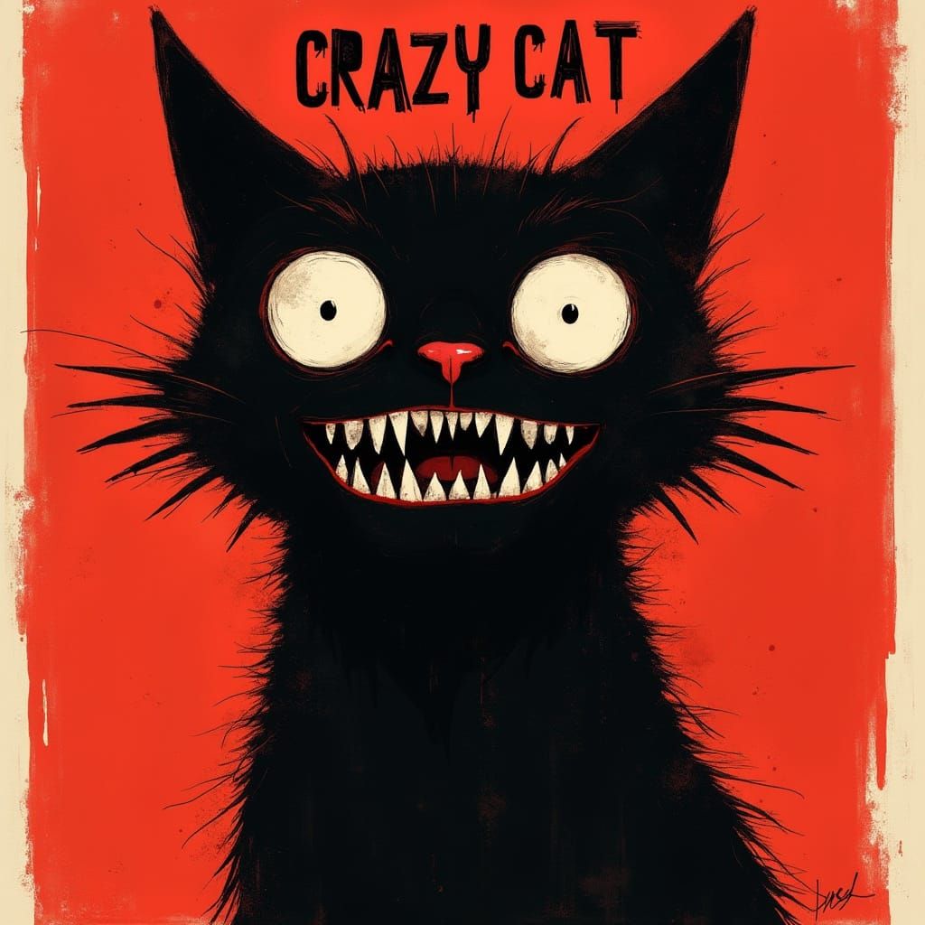 Eerie Grunge Art Cat in Surreal Horror Style