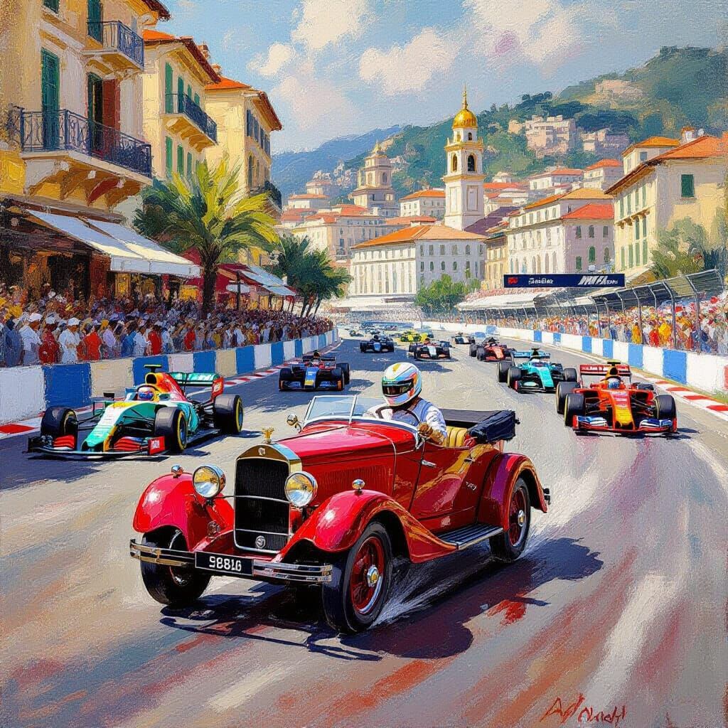 Impressionist Caricature of Senna in Monaco Grand Prix