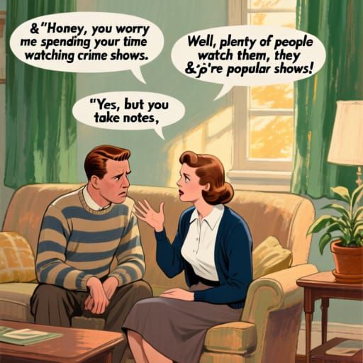 Vintage Couple on Couch, 1950s Magazine Art Style