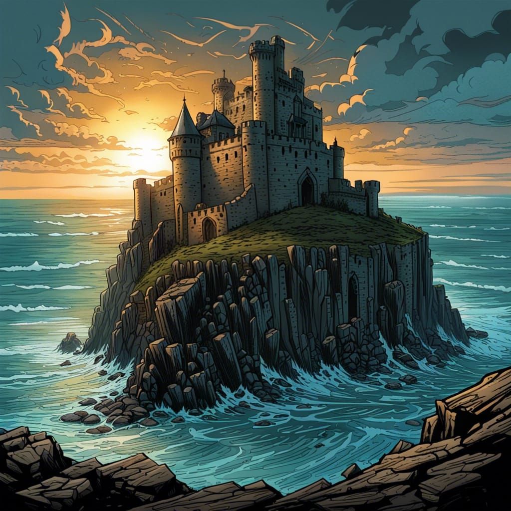 Ocean Fortress in Comic Book Style