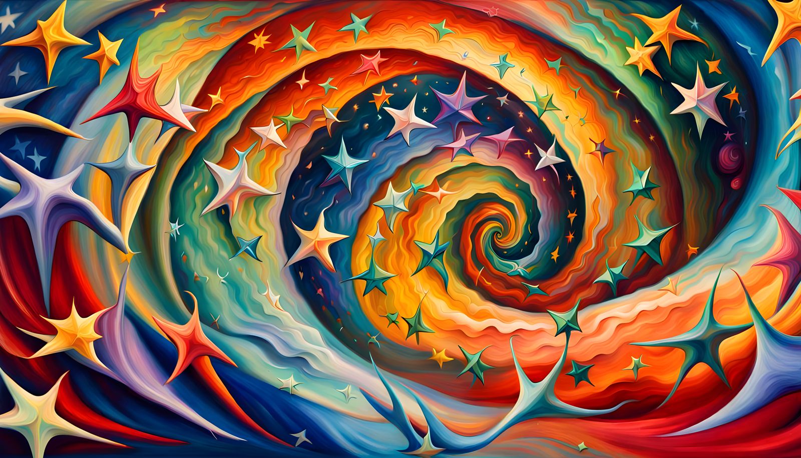 Whorly Star Beings in Iridescent Cosmic Maelstrom