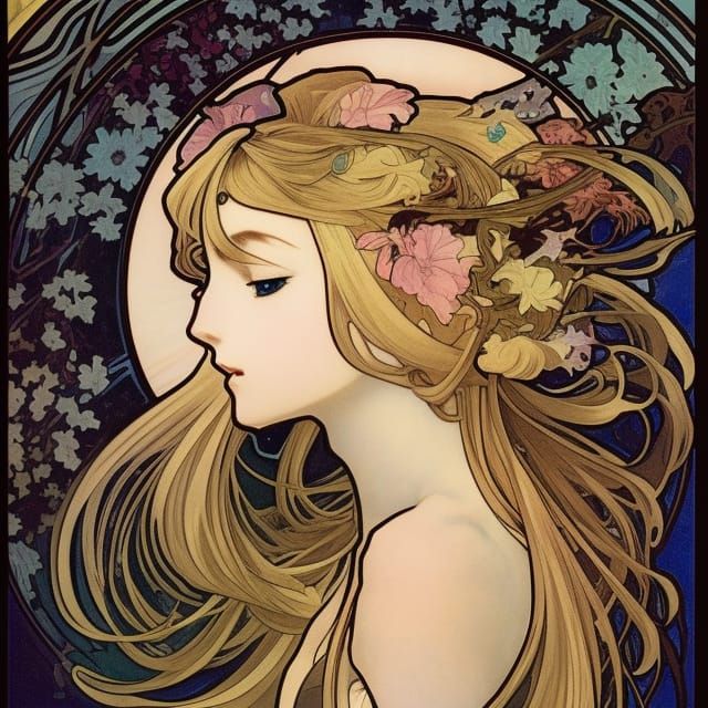 Anime Girl Profile Picture in Art Nouveau Style