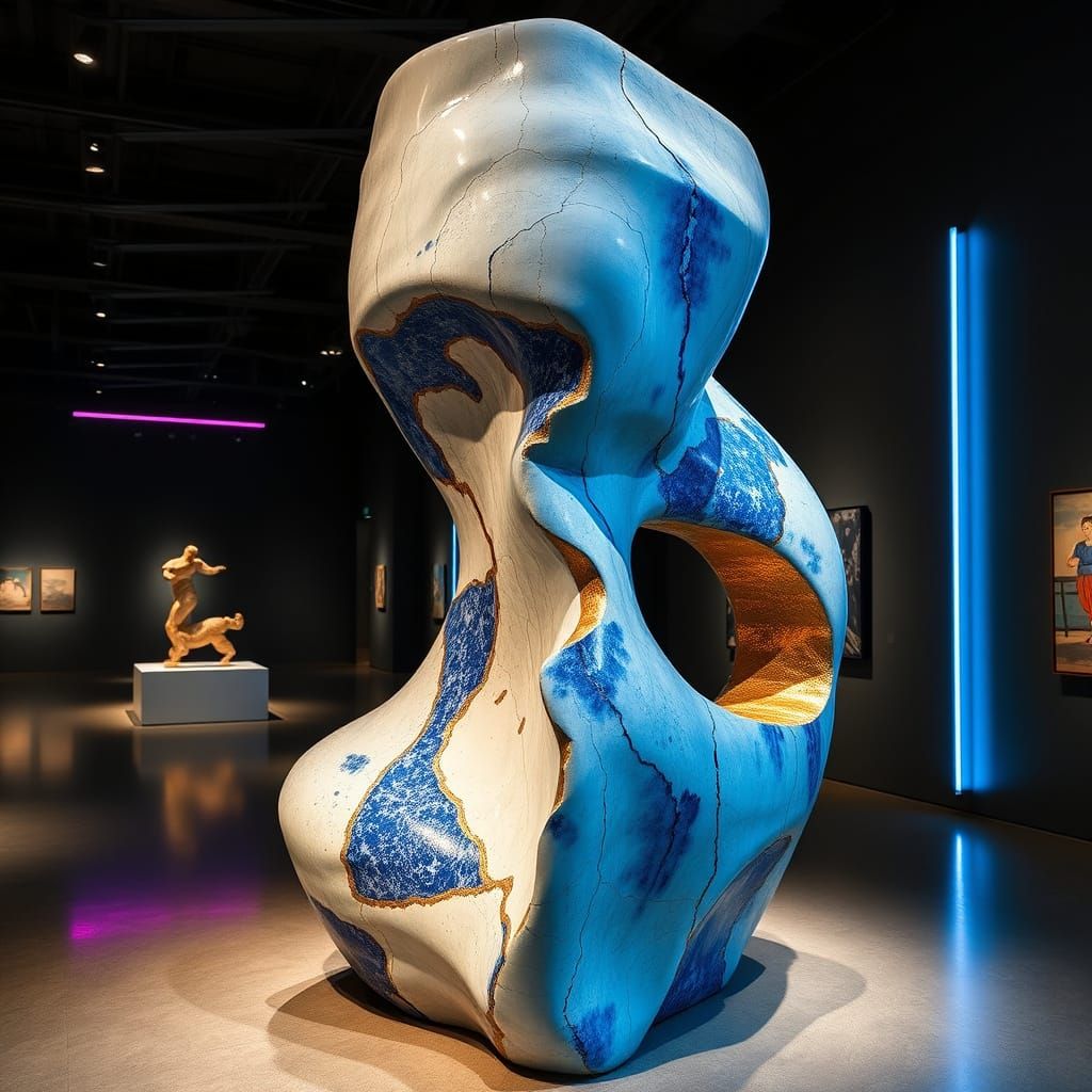 Ethereal Blue Sculpture in Exhibition Hall