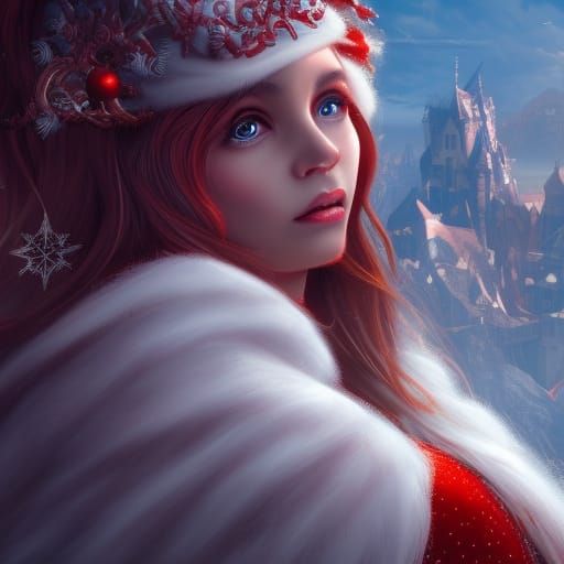 Detailed Matte Painting of a Santa Girl