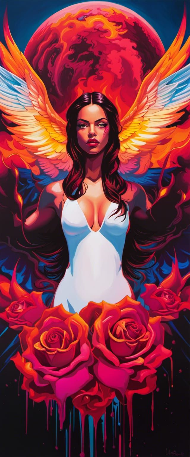 Winged Warrior Rising: Synthwave Graffiti Art