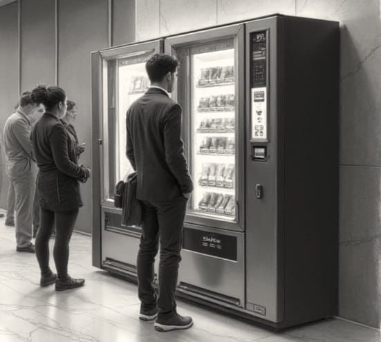 Coffee Vending Machine Gathering in Charcoal Drawing Style
