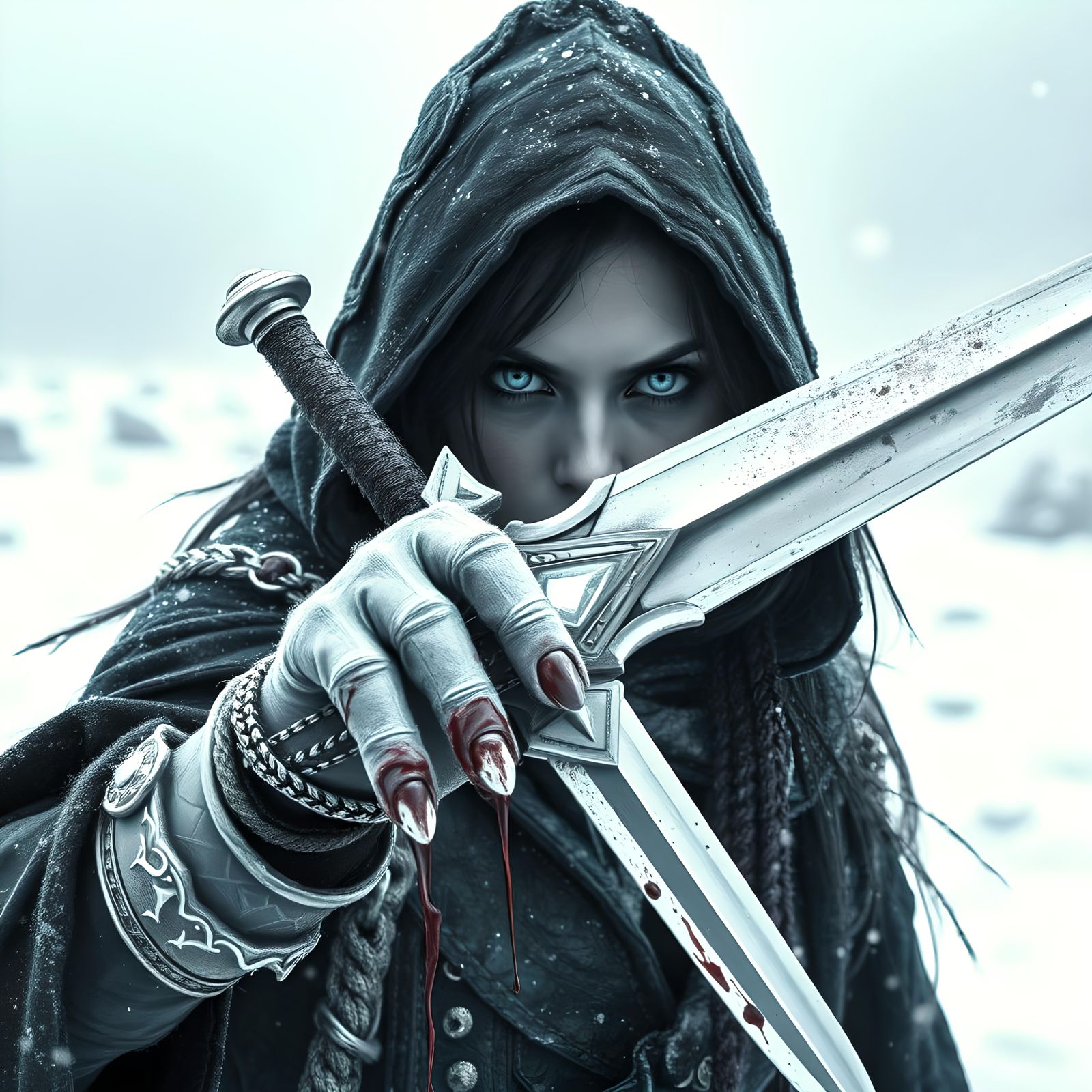 Evil Ice Queen with Bloody Sword