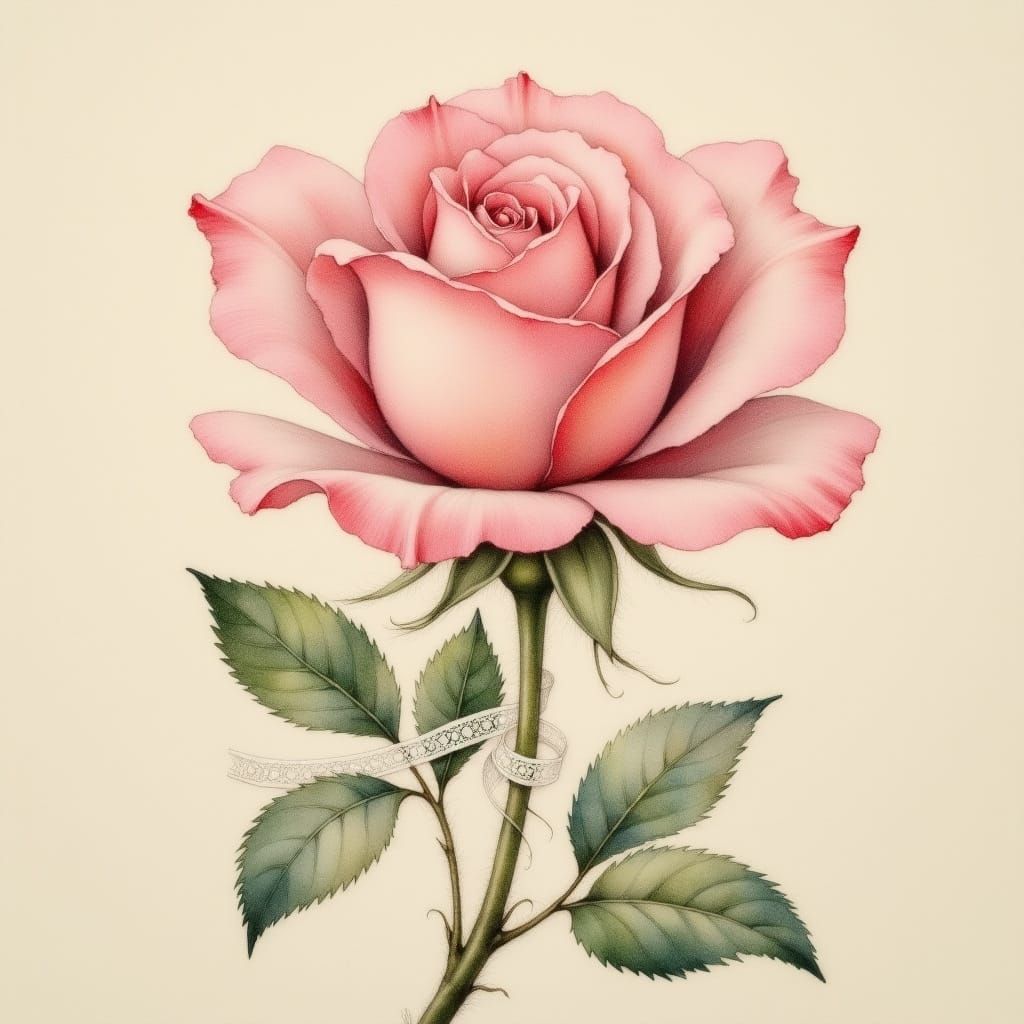 Romantic Pink Rose in Vintage Lace