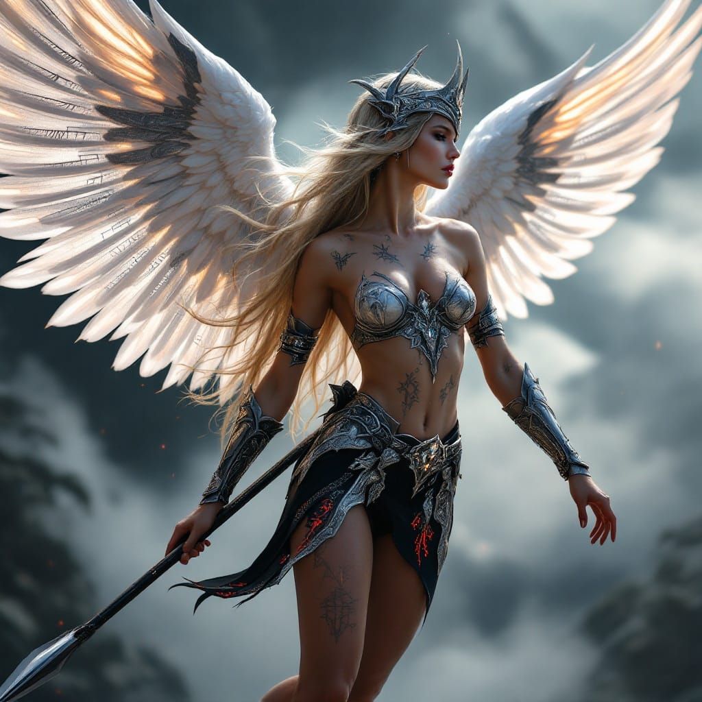 Valkyrae Warrior in Cyberpunk Armor, Radiant with Biolumines...