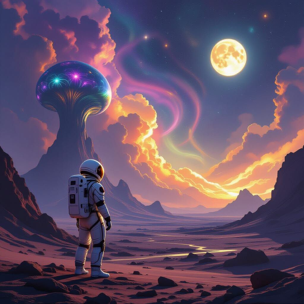 Astronaut Discovers Giant Bioluminescent Flora on Alien Plan...