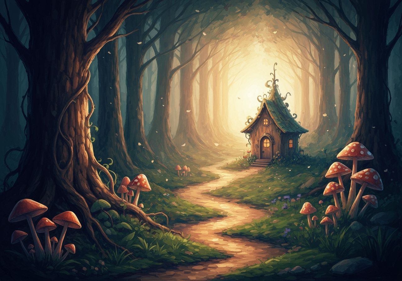 Mushroom House in Dreamy Impressionistic Forest
