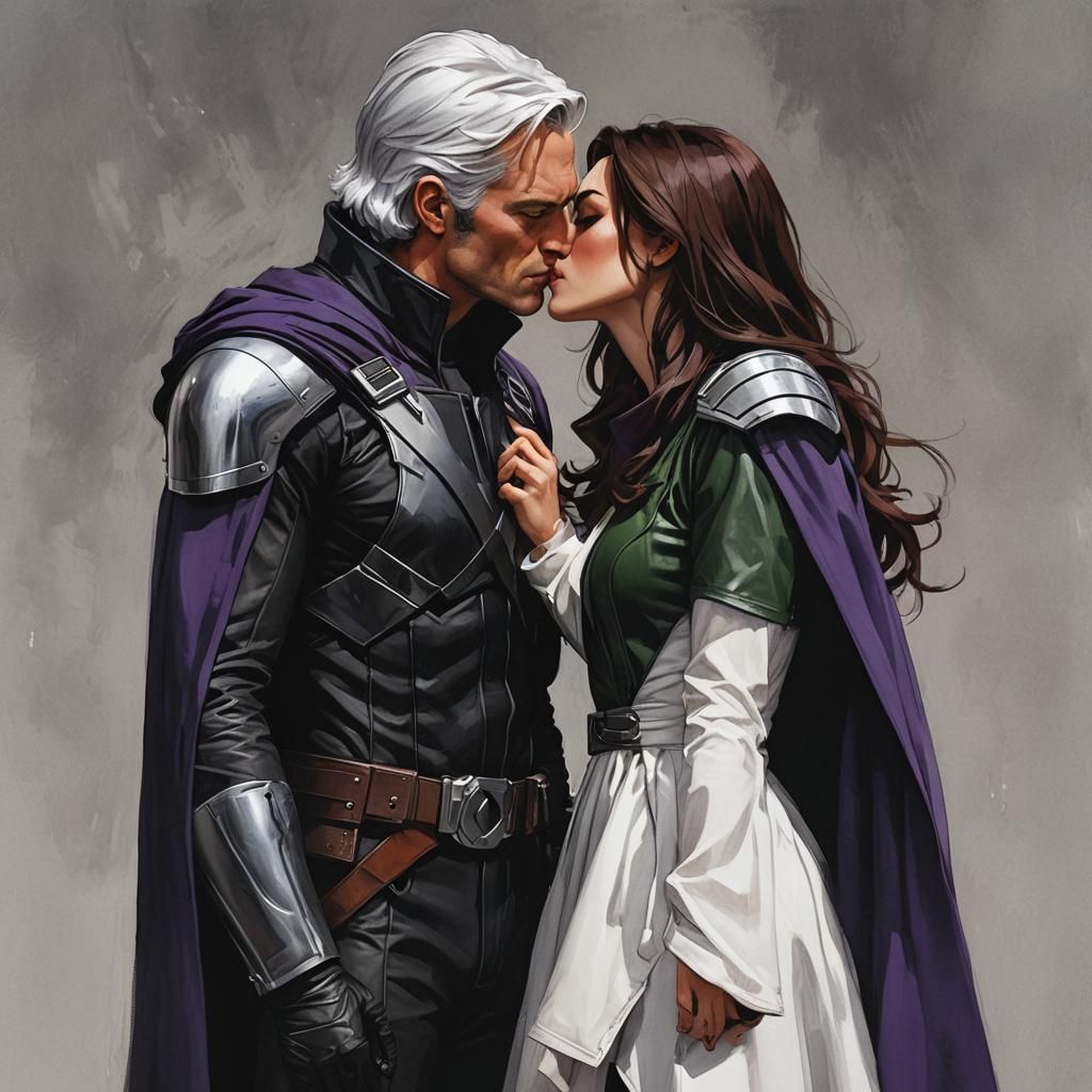 Magneto and Rogue Kissing in Modern Style