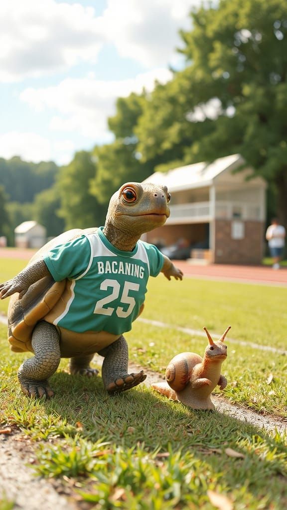 Turtle and Snail Race in Whimsical Style