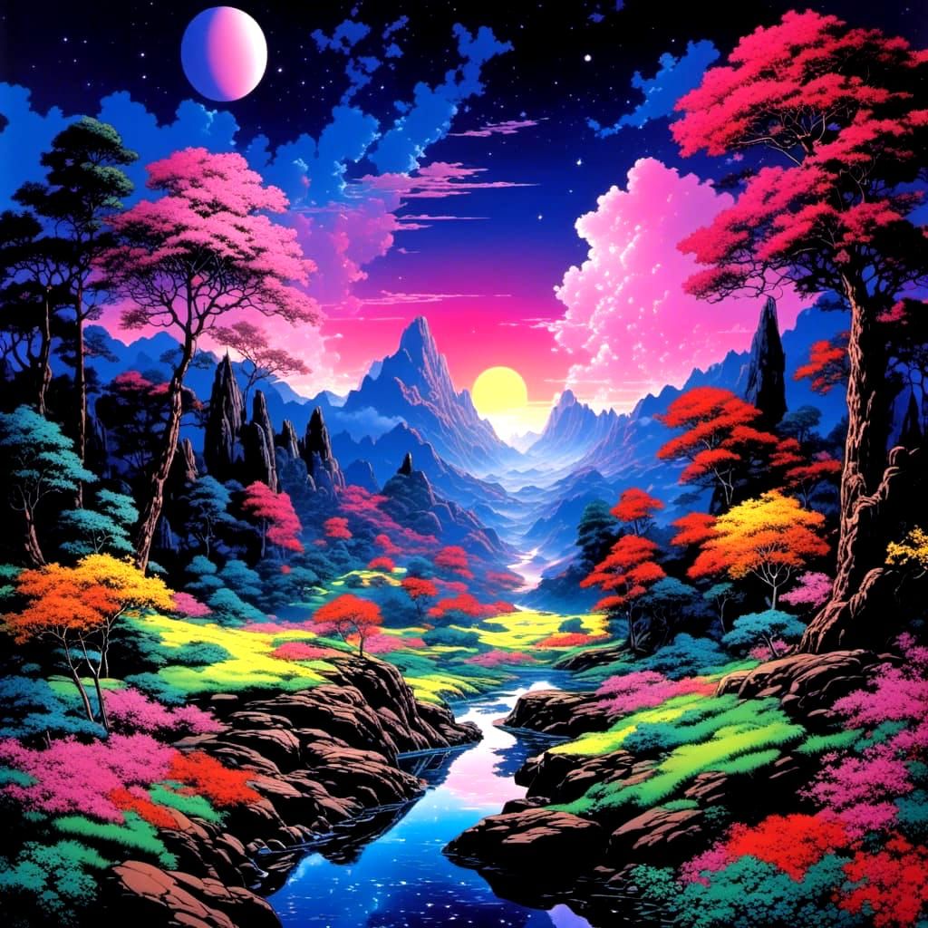 Cosmic Wonderland Landscape in Fantasy Art Style