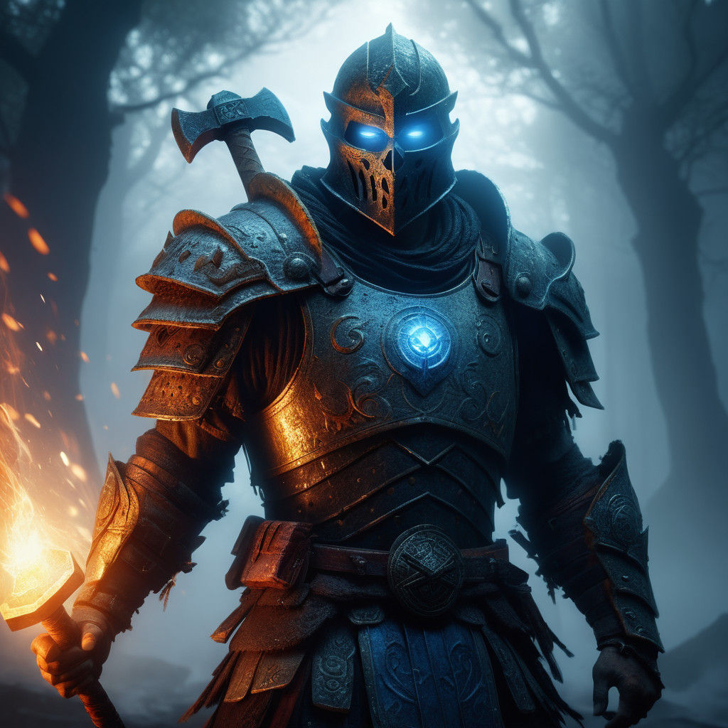 Ethereal Undead Hero Emerges from Mystical Fog with Fierce F...