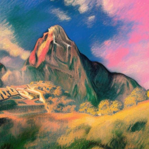 Machu Picchu in Impressionist Style with Impasto Brushstroke...