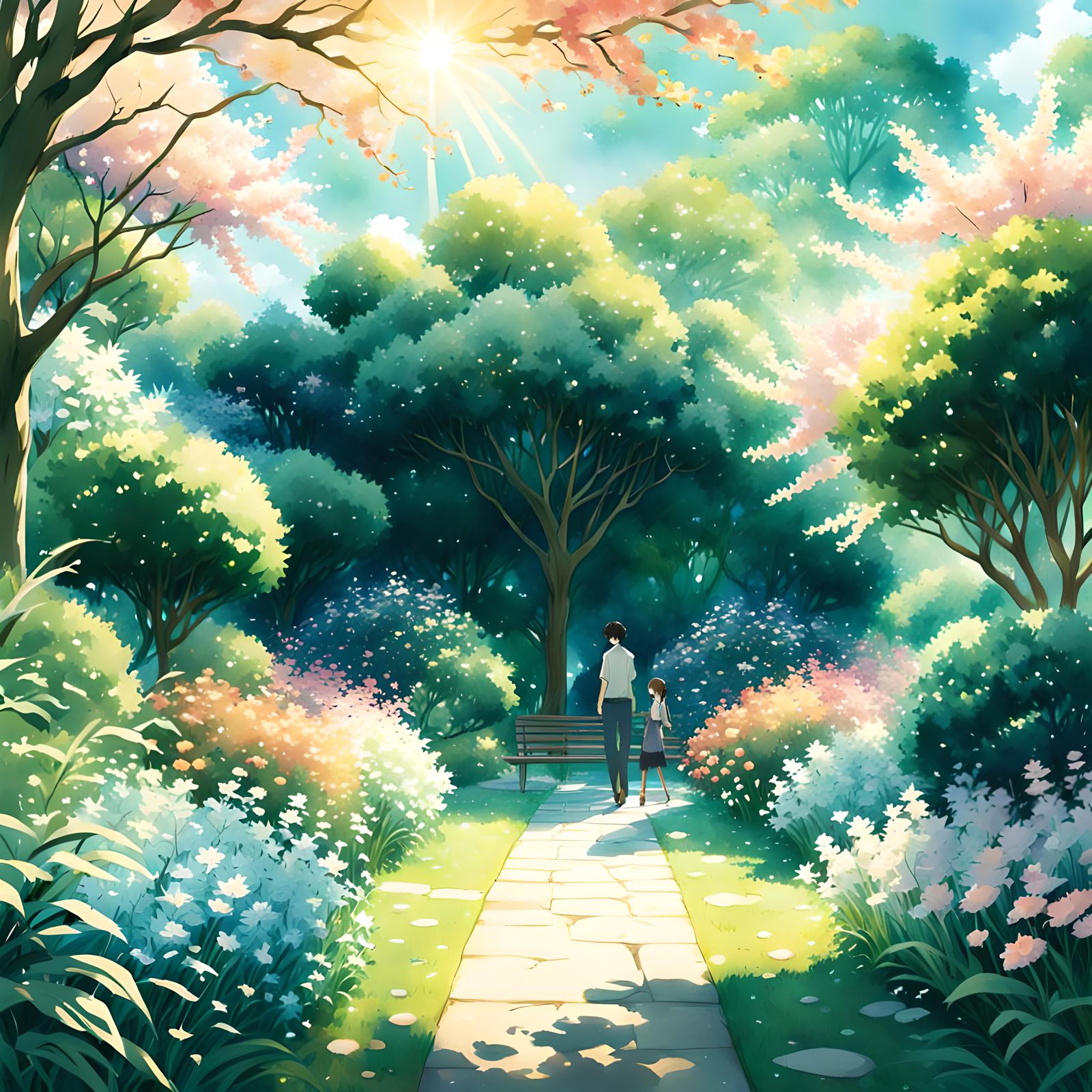 Cute Couple in Forest: Studio Ghibli Anime Style