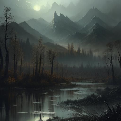 Wasteland Landscape with Swamps in Horror Style