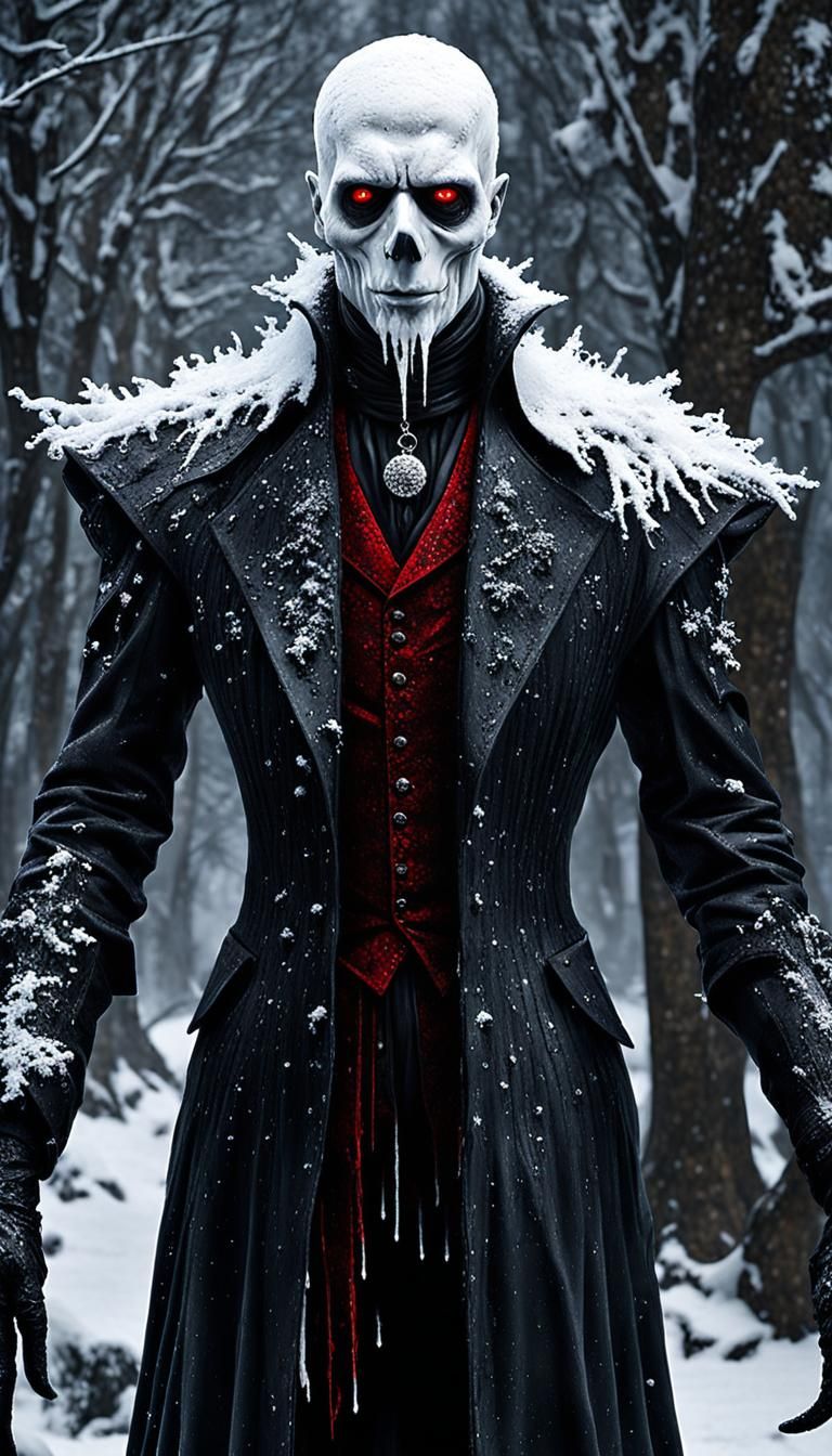 Grimdark Gothic Snow Golem with Crimson Portraits