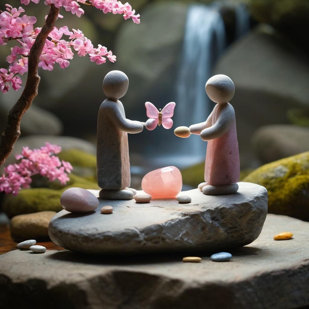 Stone Figures Holding Hands: A Miniature Still Life