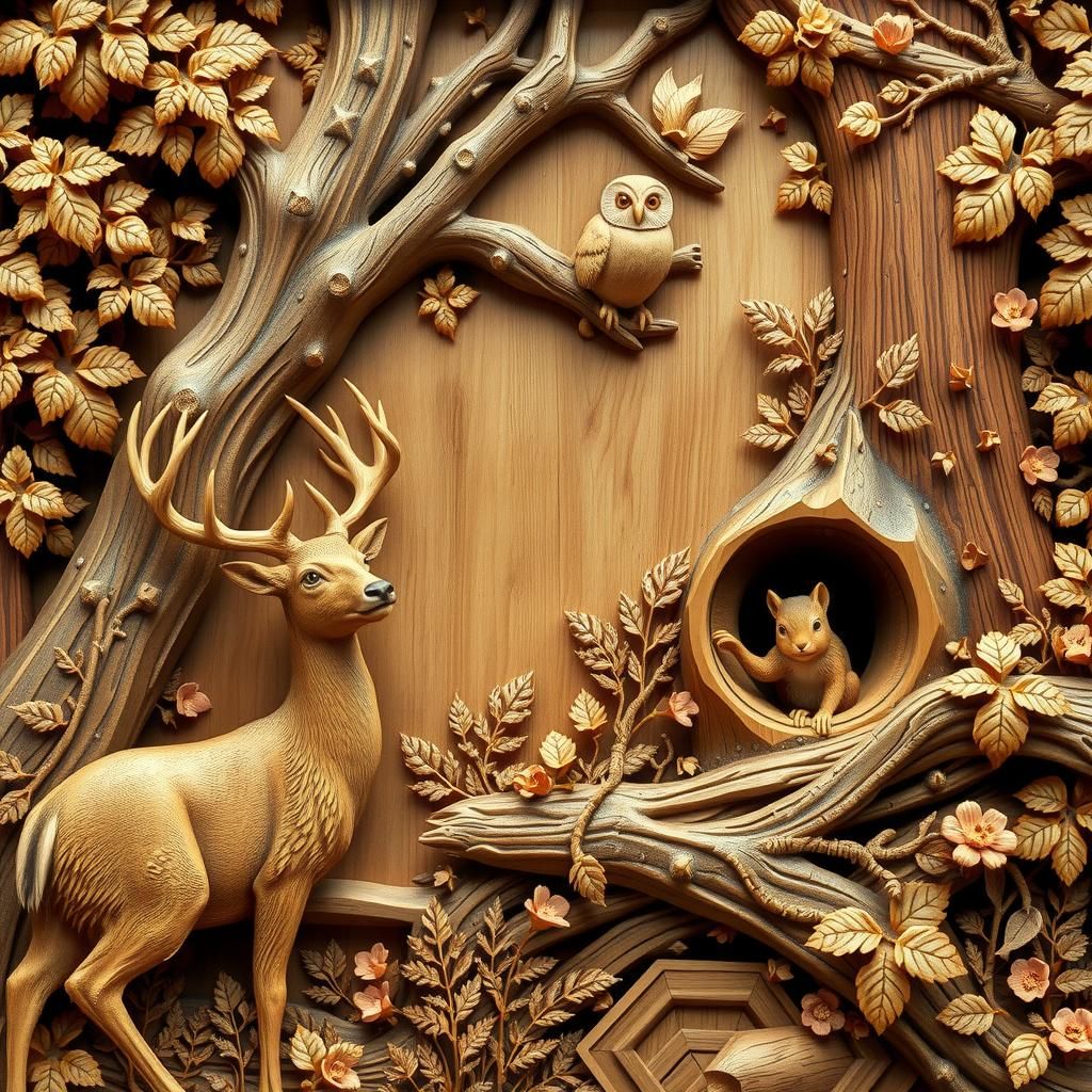 Wood Carving Forest Scene