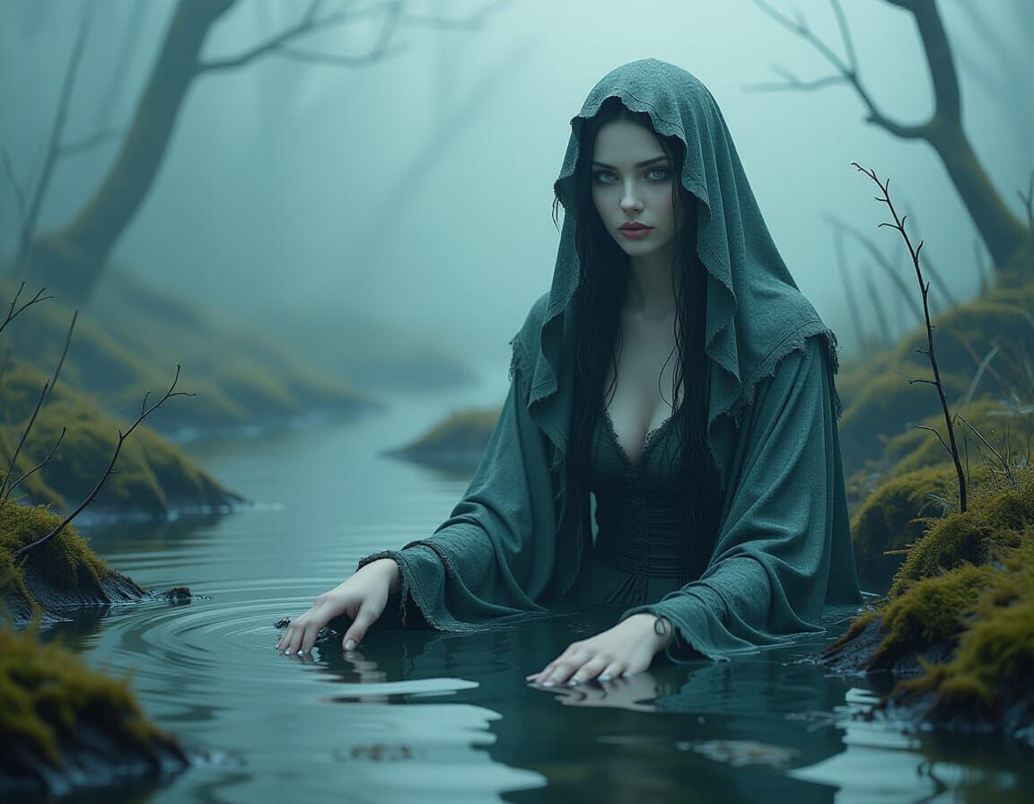 Ethereal Woman Entwined with Carnivorous Plants in Gothic St...