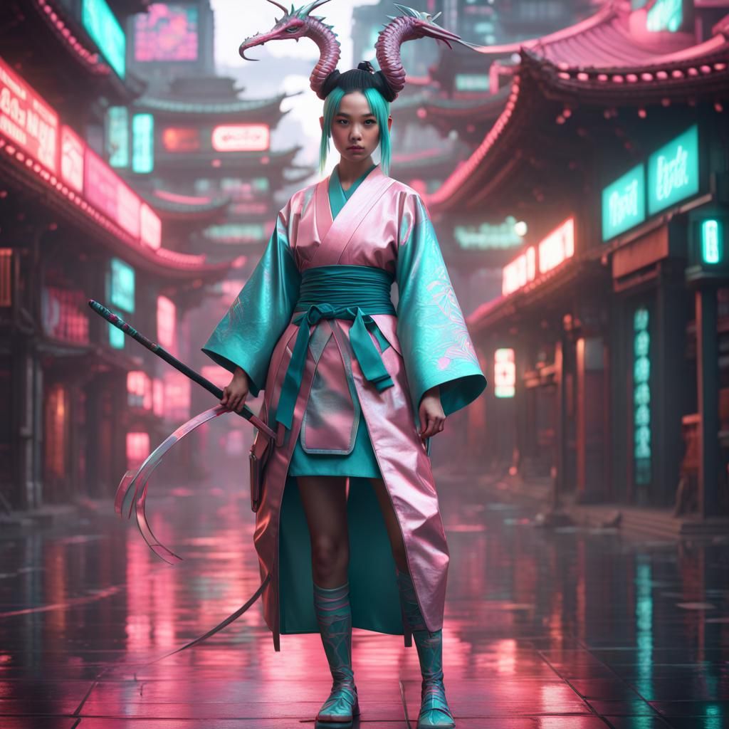 Cyberpunk Asian Model in Futuristic Tokyo