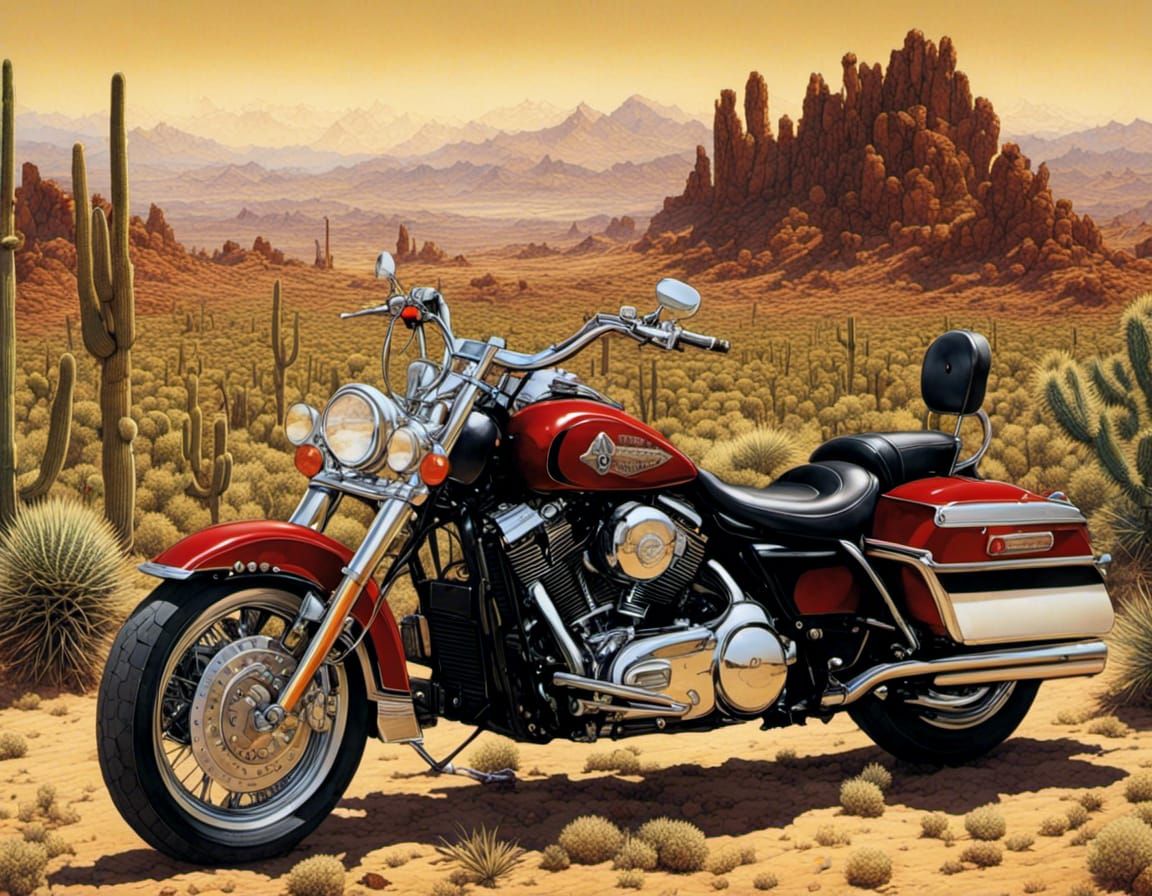 Hybrid Motorcycle in Desert Landscape, 16k