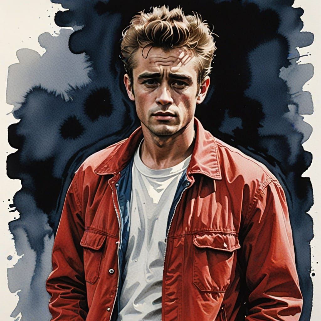James Dean as Jim Stark: Watercolor Gouache Portrait