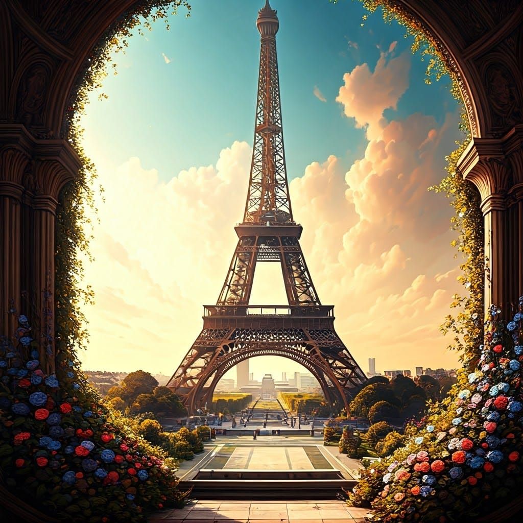 Eiffel Tower in Iridescent Light: Fantasy Concept Art