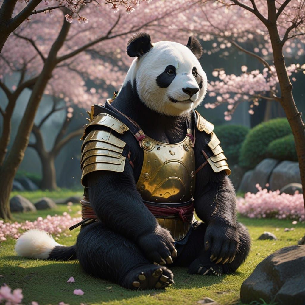 Samurai on Panda in Edo Palace Gardens